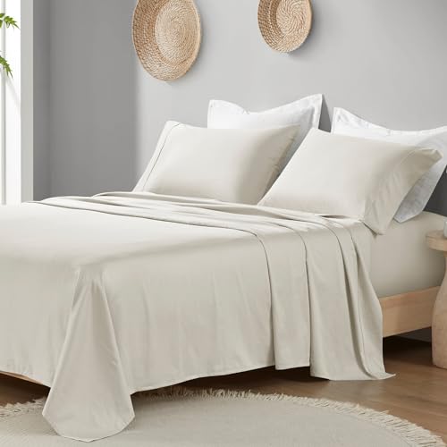 Image of Madison Park Organic Cotton Sheets 300TC, King Size Bed Set, Ivory 4 Piece
