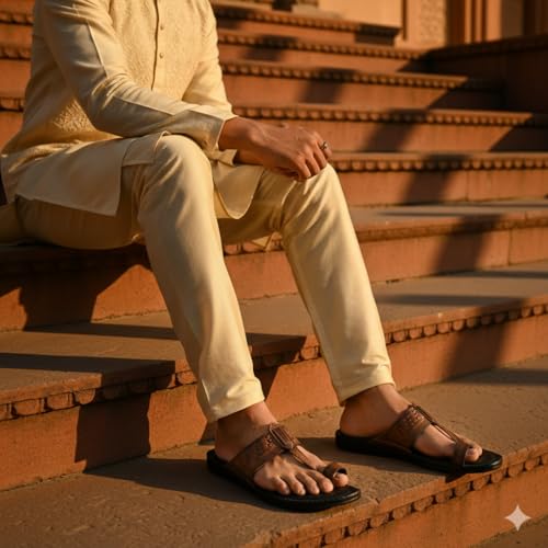 Image of Genuine Leather Kolhapuri Chappals For Men| Leather Slippers For Men | Thong Sandals For Men | Stylish & Comfortable