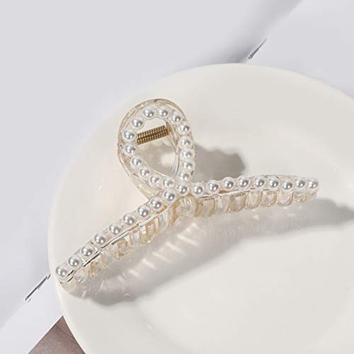 Sokogoda Large Pearl Hair Clip, Nonslip Large Claw Clip, Big Hair Claw Clips For Women,The best decoration at a wedding (spiral)