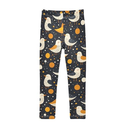 Cartoon Seabird Polka Dot Girls Leggings Soft Stretch Workout Yoga Dance Pants for Kids Casual Tights
