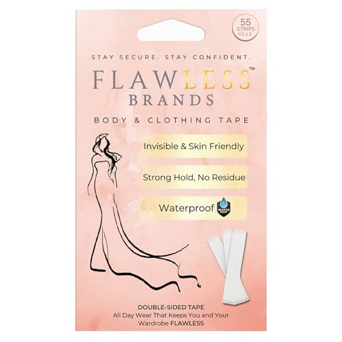 Flawless Brands Double Sided Fashion Tape – 55 Strips Clothing & Body Tape for Dresses, Lingerie, Hem & Fabric – Strong Adhesive, Waterproof & Transparent, Gentle on Skin, All Skin Tones