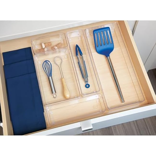 iDesign Plastic Drawer Organizer Bin - Storage for Kitchen, Bathroom, and Desk Drawers - Clear