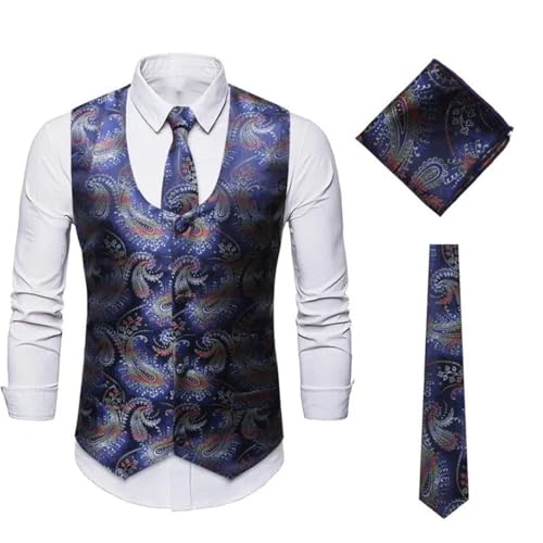 Men's Flower Printed Suit Vest Set V-Neck Slim Buttons Vintage Waistcoat with Necktie Slim Spring 20252