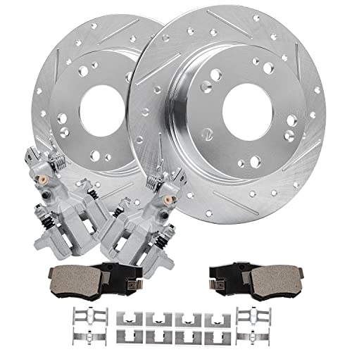 Image of Detroit Axle - Rear Brake Kit for 2003-2007 Honda Accord, 2004-2008 TSX | Drilled & Slotted Brake Rotors Ceramic Brake Pads Brake Calipers Replacement - [10.24 inch inch Rotors]