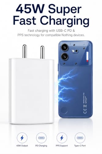 Image of Phone 4a 45W Type-C Rapidly Charging AdapterCompatible with Nothing Phone 4b /4a Pro /3a /3a Pro /2 /2a /2a Plus /CMF Phone 2 Pro, 45 watt USB C Fast Charging Adaptor(Support Up to 50W Charge)-White
