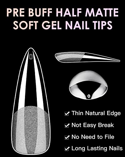 Soft Gel Nail Tips Long Stiletto, 120Pcs Pre Buff Full Cover Nail Extenison Tips Half Matte Gel X Nail Tips Bornbyme #TOP1
