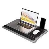 Portable Lap Desk Wood Laptop Tray with Cushion, Lightweight Laptop Stand for Bed Lap Tray with Built-In Mouse Pad, Wrist Rest, Phone Slot, Lap Stand for Sofa and Bed, Grey