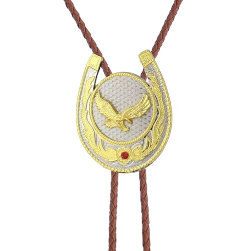 Image of Jeilwiy Bolo Tie for Men, Western Cowboy Golden Longhorn Bull Eagle Horse Cowboy Hat Bolo Necklace Leather Necktie for Women