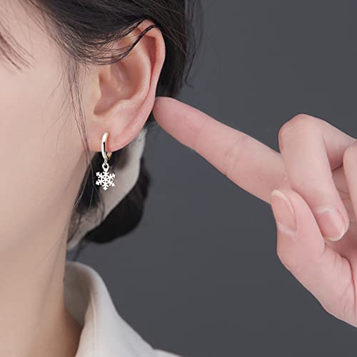 SLUYNZ Solid 925 Sterling Silver Snowflake Hoop Earrings for Women Teens Frozen Flower Hoop Earrings Winter Christmas Earrings2