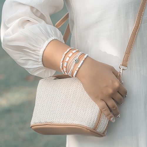 FANCY SHINY Beaded String Bracelets Compass Charm Clay Beads Boho Bracelet Stack Friendship Bracelets for Women3