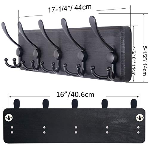 Image of SKOLOO Rustic Wall Mounted Coat Rack: 16 inch Stud Spacing, Pine Real Wood Plank Wall Coat Rack with 5 Triple Hooks, Farmhouse Coat Hanger Wall Mount for Hanging Backpack Jacket Coat Hat