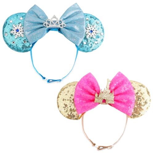 DRESHOW Minnie Orelhas Tiaras de Rato com Orelhas de Prateleira Tiaras Elásticas Ajustáveis Tiara de Brilho Festa Decoração Cosplay Fantasia para Mulher, 1 unidade (embalagem de 2)