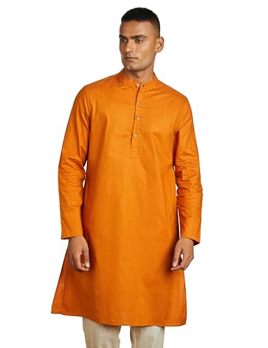 Image of Amazon Brand - Symbol Men's 100% Cotton Solid Long Length Casual Kurta - Regular Fit (Available in Plus Sizes)