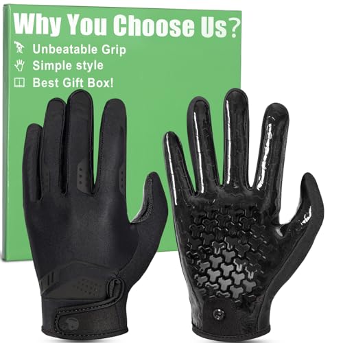 Pixel Panda Football Gloves Adult Youth, Black White Receiver Football Gloves Men with Pro-Grade Sticky Grip, Breathable Wide Receiver Glove Gifts for High Training Performance (Black,L)