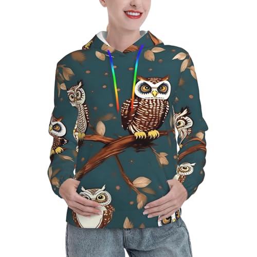 Sweat à capuche imprimé hiboux avec poche kangourou chaude pour femme