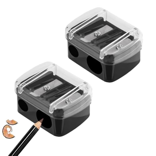 2 PCS Eyeliner Sharpener, 2 Holes Makeup Sharpener with Transparent Lid, Compact Eyebrow Pencil Sharpener for Various Sizes of Eyebrow Pencil, Eyeliner, Lip Liner etc(Black)