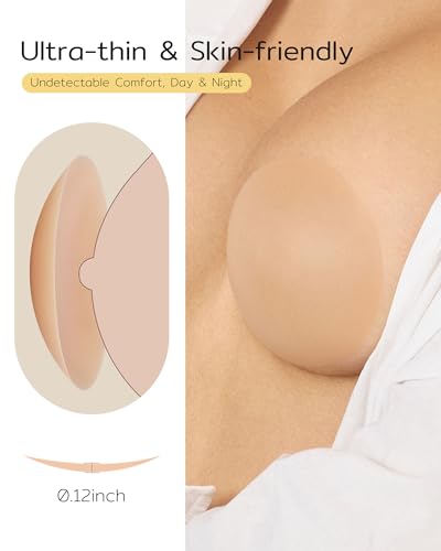 Niidor Nipple Covers Pasties 2 Pairs, Invisible Silicone Breast Petals Reusable Nipple Pads Coverups No Show Pasties2
