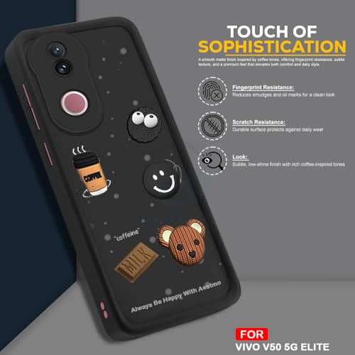 Image of AESTMO Back Case Cover for iQOO Z10R 5G / Vivo V50 / V50e 5G / Vivo T4R 5G | Cute Fun Cartoon 3D Ball | Coffee Silicone Case | Full Body Protection | Camera Protection Back Cover (Black)