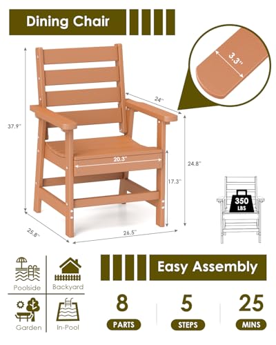 Image of GREENVINES Outdoor Dining Chairs Set of 2 | HDPE | Patio Chair | All-Weather | Teak