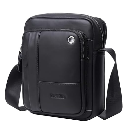 BAIGIO Bolso Bandolera Hombre de Cuero Bolso de Hombro Piel Pequeño Vintage Crossbody Bag Casual (Negro)