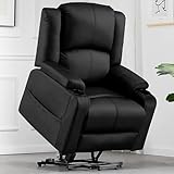 COMHOMA Power Lift Recliner for Elderly,Lift Chair with Heat and Massage,PU Recliner Sofa with Timing Function 2 Side Pockets,Cup Holders and Infinite Position for Living Room (Black)