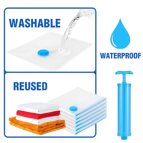 Image of Signamio 5 Pack Smart Saver Vacuum Bags for Clothes with Pump (1 Large /2 Medium /2 Small) Reusable Travel Storage Bags with Hand Pump for Clothes,Vaccine Sealed Space Saver Compression Bags for Travel