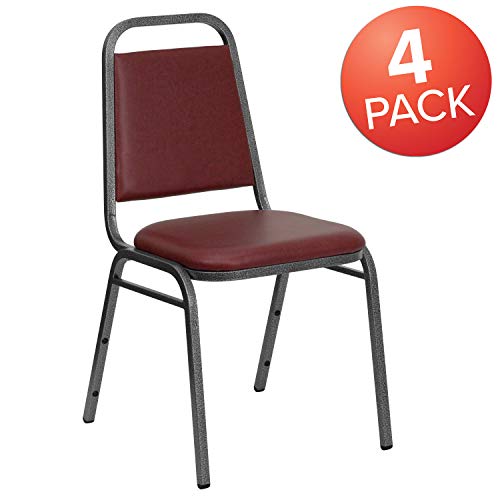 Image of Flash Furniture 4 Pack HERCULES Series Trapezoidal Back Stacking Banquet Chair in Burgundy Vinyl - Silver Vein Frame