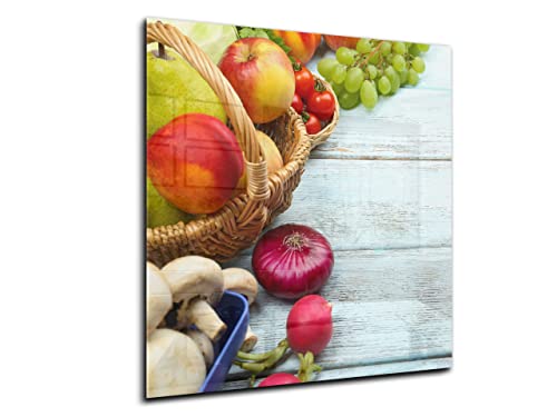 Canvasfly 60x65 Wandpaneele für Küche Deko-Spritzschutz für Küchenrückwand Glas Bilder Gehärtet Küchen-Deko Glasplatte aus Vorgespanntem Glas Küchenrückwandplatte Gemüse