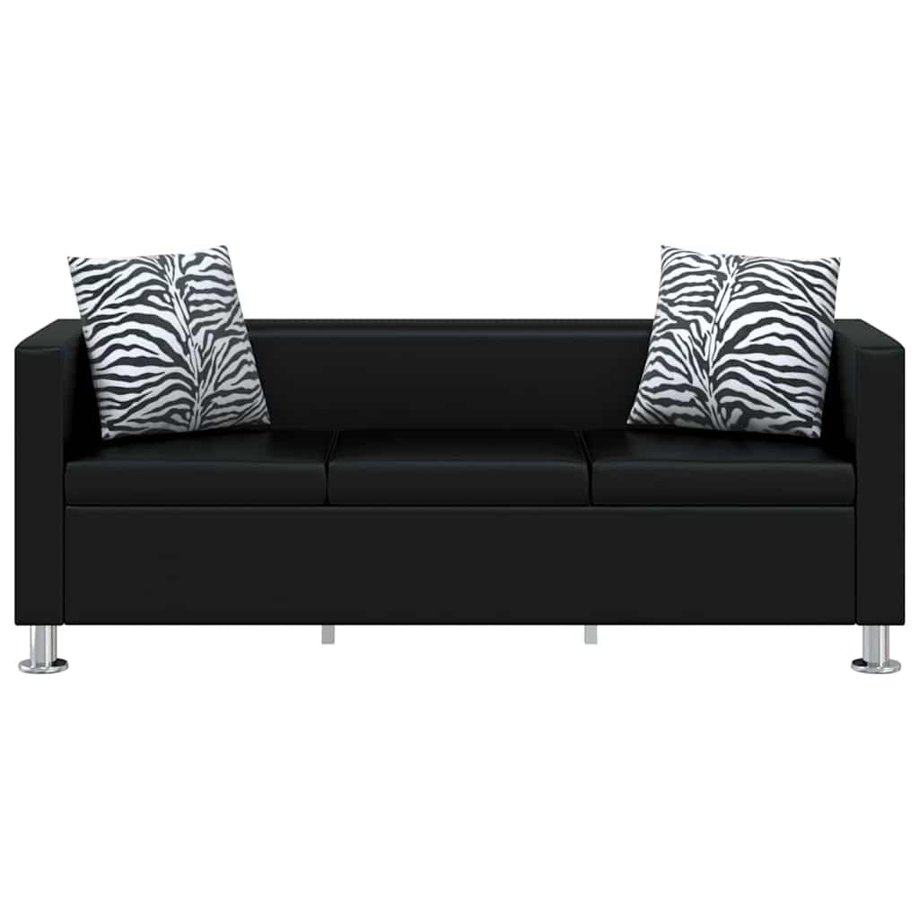 Zestaw sofy ze sztucznej skóry w kolorze czarnym, z 3-osobową i 2-osobową, tapicerowany z drewnianą ramą, 170 x 62,5 x 63 cm i 120 x 62,5 x 63 cm, wygodny i nie zajmuje dużo miejsca, do