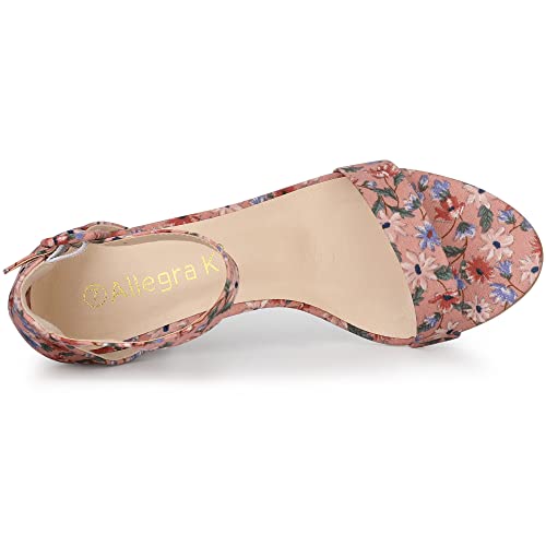 Image of Allegra K Women's Floral Print Open Toe Block High Heels Summer Sandals