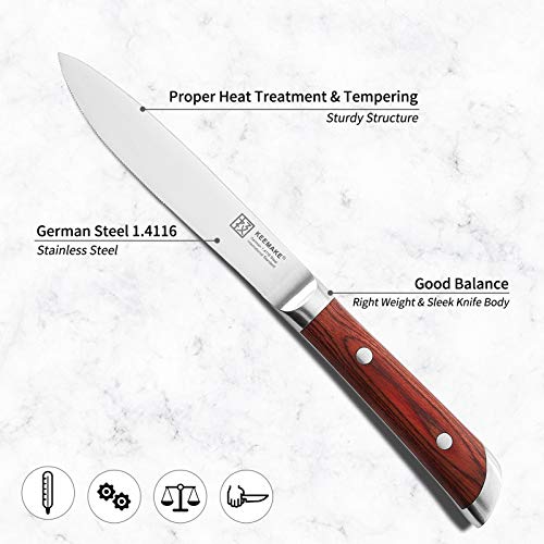 KEEMAKE Steak Knife Set-5''Serrated Kitchen Knife-German High Carbon Stainless Steel-Ergonomic Pakkawood Handle-Set of 4 - Thumbnail 3