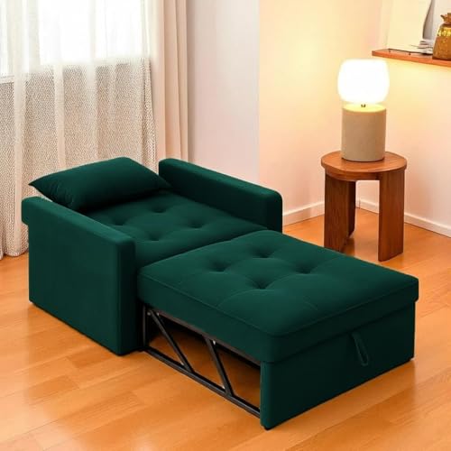 Image of FURNY Tressa 1 Seater Fabric Pull-Out Sofa Cum Bed (Greenish Teal) - Premium Velvet Finish - Durable Comfort Sofa Bed - Ideal for Living Room