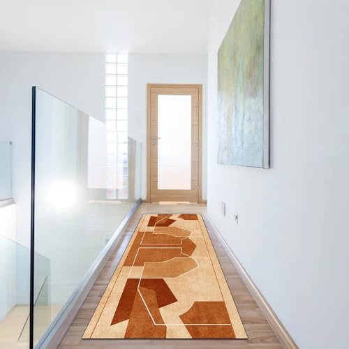 Alfombra de pasillo de diseño patchwork naranja para decorar zonas de paso largas y luminosas 6