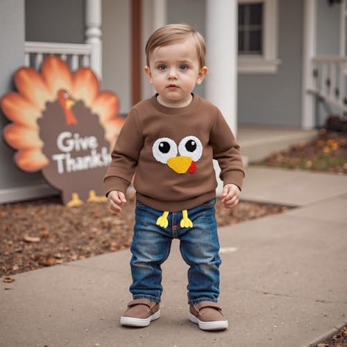 Kuriozud Toddler Thanksgving Shirt Baby Boy Girl Tureky Pullover Sweatshirt Long Sleeve Crewneck Shirt Top Fall Winter Outfit3