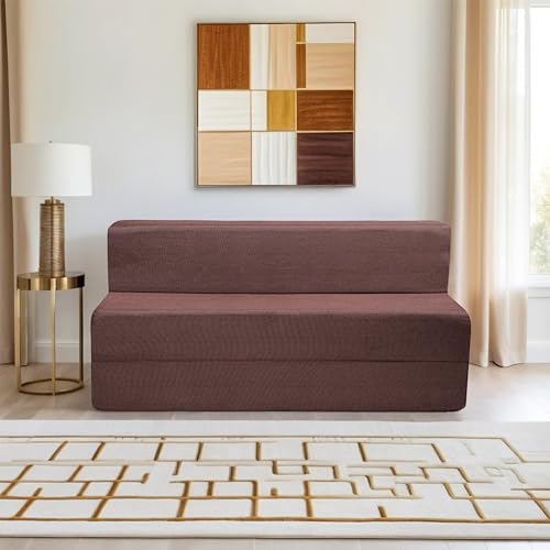 Image of Amazon Brand - Solimo 4 Seater 6 * 6 Jute Fabric Washable Cover Sofa Cum Bed 4 Seater Double Foam Fold Out Sofa Cum Bed (Finish Color - Brown Delivery Condition - Pre-Assembled)