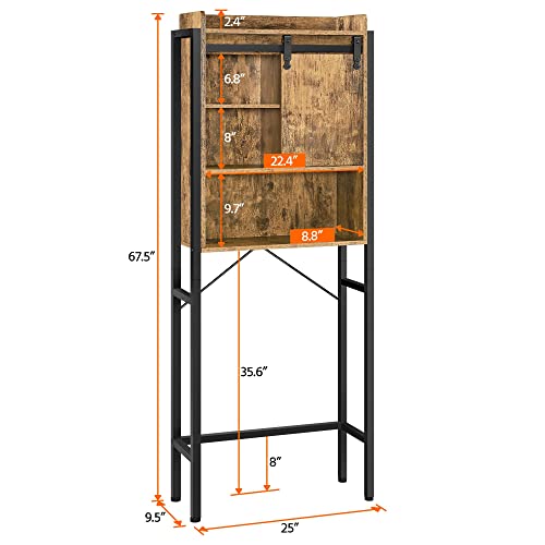 Yaheetech Over The Toilet Storage Cabinet With Sliding Door, Bathroom Oragnizer Shelf Over Toilet, Stable Freestanding Space Saving Toilet Stands With Adjustable Shelves For Bathroom, Rustic Brown #TOP2