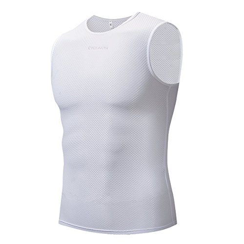 CYCEARTH - Chaleco de ciclismo para hombre, capa base, sin mangas, ropa interior para bicicleta, deportes al aire libre, camiseta (blanco, grande)