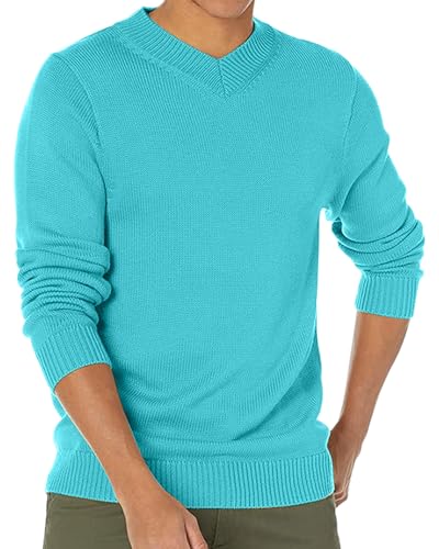 Men's V-Neck Sweaters Pullover Soild Lightweight Sweater Warm Long Sleeve Knitted Top for Fall Winter