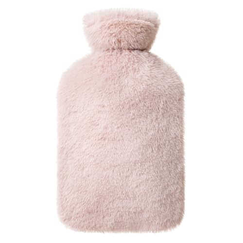 Homealexa Wärmflasche mit weichem Bezug 2L, Premium Naturkautschuk,Sicher und Langlebig Wärmeflasche für Familie (Rosa, 2L)