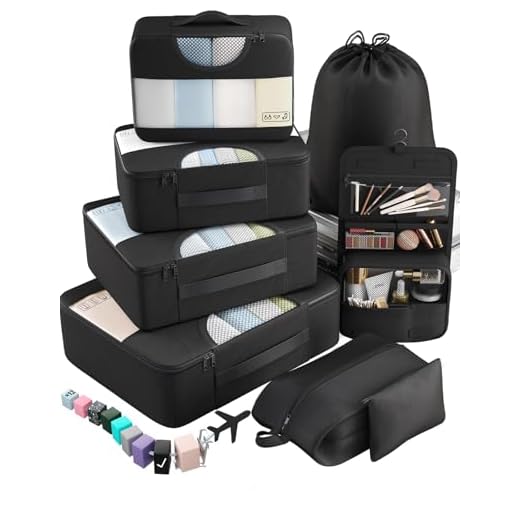 Veken 8 Set Packing Cubes for Suitcases, Travel Essentials for Carry on, Luggage Organizer Bags Set for Travel Accessories in 4 Sizes (Extra Large, Large, Medium, Small), Black