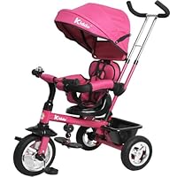 Kiddo Smart 4 in 1 Kids Children Trike Tricycle with Rotating Seat, Rear Brake and Sun Canopy (Pink)