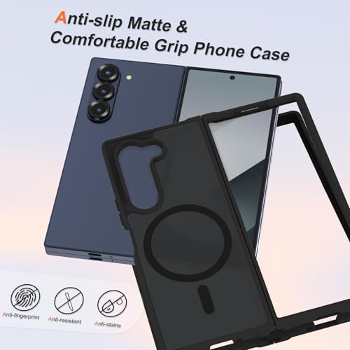 Image of ORETECH Magnetic Case Compatible with Samsung Galaxy Z Fold 6 Case, Translucent Back Non-Slip Hard PC Shockproof Bumper Protective Phone Case Cover for Samsung Z Fold 6 - Black
