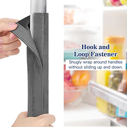 Image of Nuovoware Refrigerator Door Handle Covers Set of 4, Keep Kitchen Appliance Fridge Oven Microwave Dishwasher Clean,Protect Antiskid Washable Decor Cloth,Keep Off Smudges Fingerprint Oil Stain, Gray