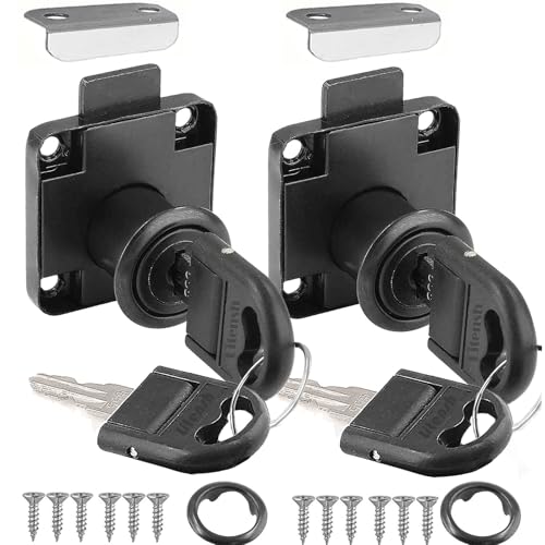 Litensh 2PCS Cam Lock 22mm, Security Cabinet Lock with Key Different Cupboard Lock for Furniture Mailbox Drawer Postbox Letterbox Household Office Door Locks Black