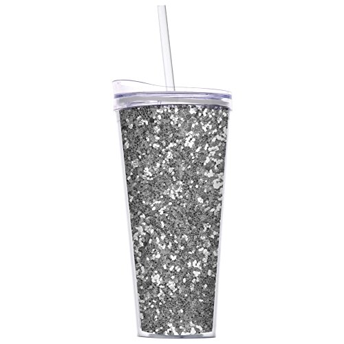 Glitter 22oz Double Wall Tumblers with Straw By Slant Collections (Silver Glitter)