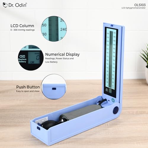 Image of Dr. Odin Combo of OLS103 LCD Sphygmomanometer with OST005 Stethoscope | Non-Mercury BP Monitor with LCD Display & Black Stethoscope for Doctors & Home Use