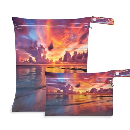 2 sacchetti per pannolini riutilizzabili vibranti al tramonto con 2 tasche con cerniera per organizzare i per costume da bagno e vestiti da palestra Multicolore Taglia unica
