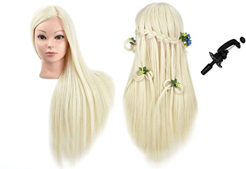 Cabeza de maniquí de pelo sintético sedoso de 71 cm de longitud con anclaje firme