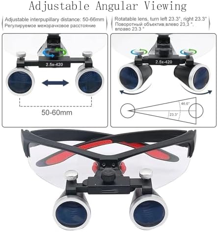 Dental Surgical Binocular Loupes with Powerful LED Light & Filter - Portable Optical Glass Magnification, Includes Aluminum Storage Case for Professionals