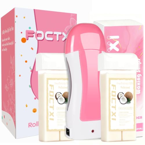 Image of Roll On Waxing Kit for Sensitive Skin - Hair Removal with 2 Coconut Soft Wax Cartridges and 100 Non-Woven Wax Strips, 10 Wipes